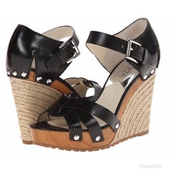 Michael Kors black leather somerly wedge - Picture 1 of 8